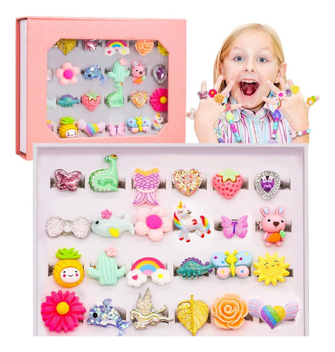 ~? Newmemo Little Girl Anillos De Joya Ajustables En La Caja