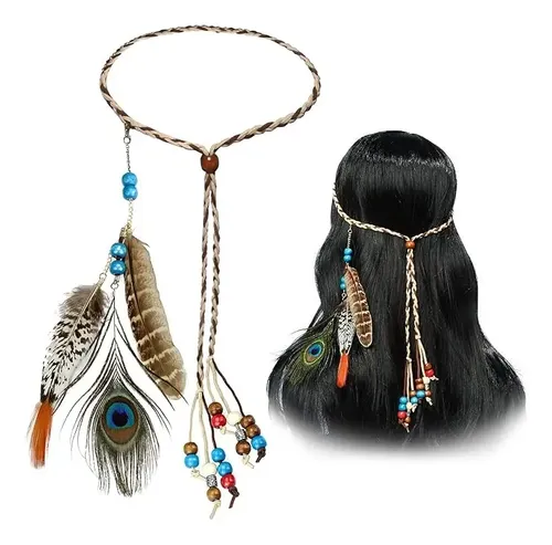 Diadema De Plumas Indias Estilo étnico Para Halloween, Carnaval Y Fiestas, Ajustable, Con Plumas De Colores Y Base De Poliéster
