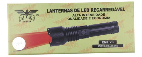 Lanterna Tática V3 Recarregável Led Vermelho 1 Modo De Luz Cor da lanterna Preto