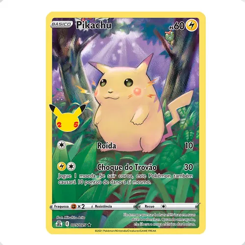 Carta Pokémon Pikachu Roída 005/25 Celebrações Ultra Rara Copag