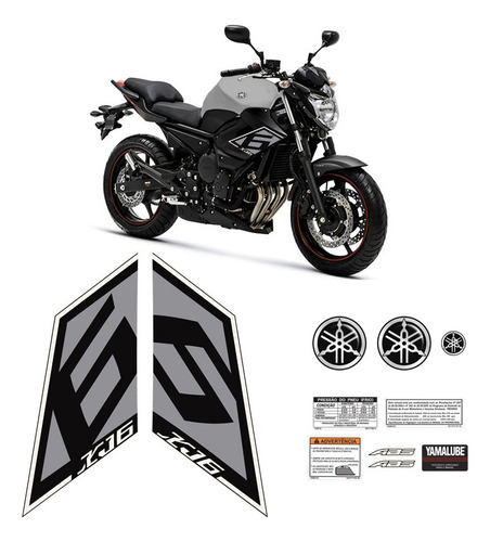 Kit Adesivos Moto Yamaha Xj6 2015 Faixa Do Tanque + Emblemas Cor GRAFITE
