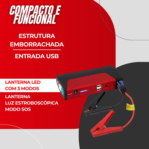 Auxiliar Partida Bateria Veicular Chupeta Usb Mala Lanterna