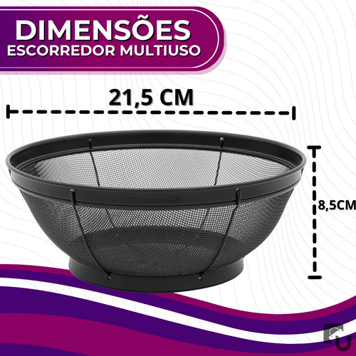 Escorredor Arroz Multiuso Em Aço Inox Preto Grande Macarrão