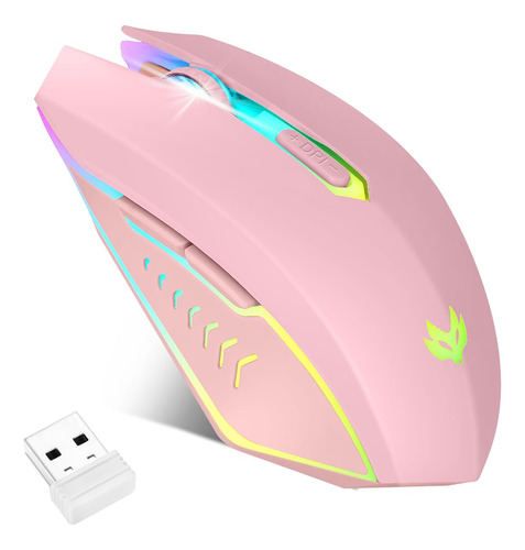 Mouse Inalámbrico Ergonómico. Luces Led Universal. Rosado