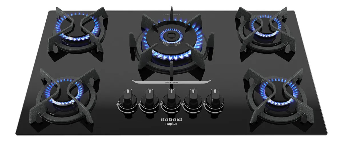 Cooktop 5 Bocas Mesa De Vidro E Tripla Chama Itaplus
