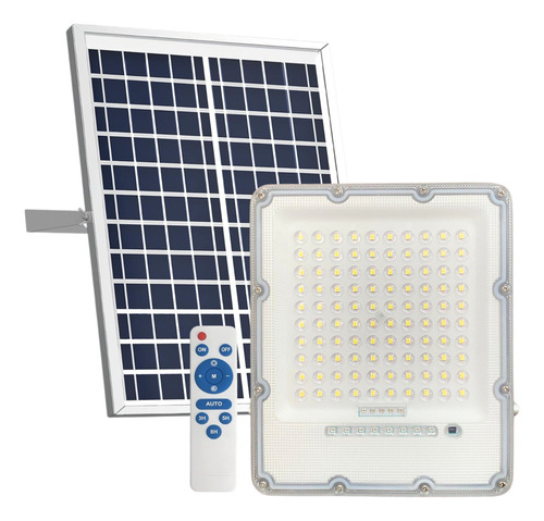 Reflector Solar Exterior Led Luz Fria 100w 100 Leds Ip65 Carcasa Plateado Luz Blanco Frío
