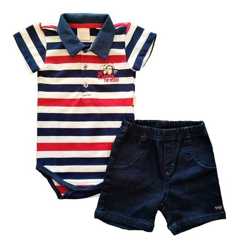 Conjunto Menino Body Manga Curta E Short - Anjos Baby Action