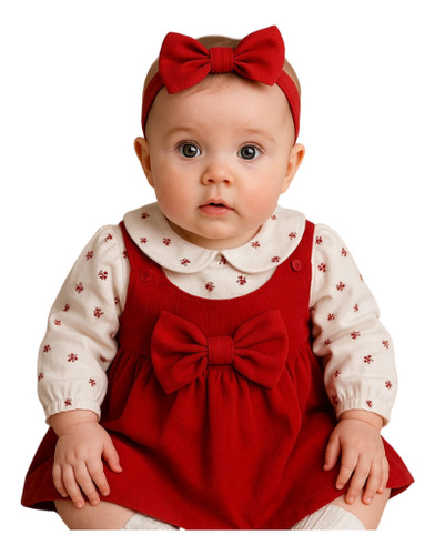 Conjunto Blusa Y Jumper Bebe Roja Pana Y Algodon Rojo 12 A 18 Meses