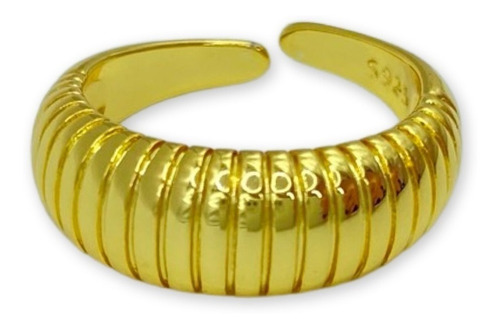 Anillo Grueso Inflado Bombé Líneas Plata S925 Baño Oro Caja