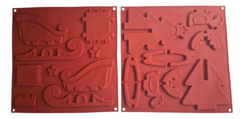 * Kit 2 Moldes Silicon Trineo Pino Galleta 3d Choco Navidad