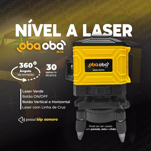 Nível A Laser 360º Verde 12 Linhas 3d Com Tripé Profissional