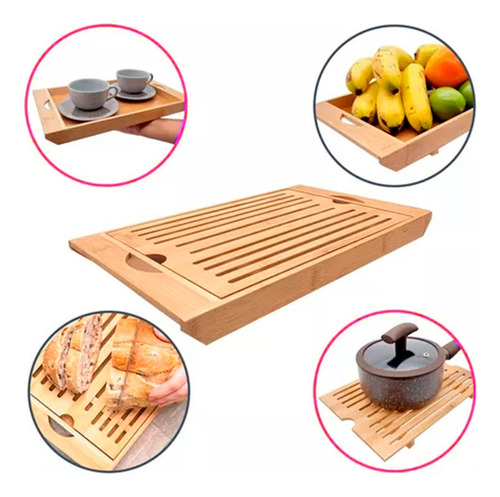 Tábua Para Pães Com Migalheira De Bambu - Dolce Home Cor Marrom-claro Retangular