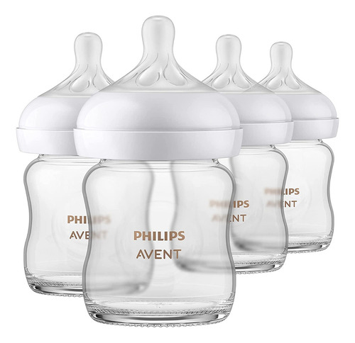 Philips Avent Biberón De Vidrio Natural 4 Oz, Con 4 Unidades Color Transparente