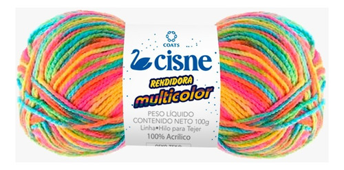 Lana Cisne Rendidora Multicolor X 5 Ovillos - 500gr Color Multicolor Amarillo, Verde Y Fucsia 00400