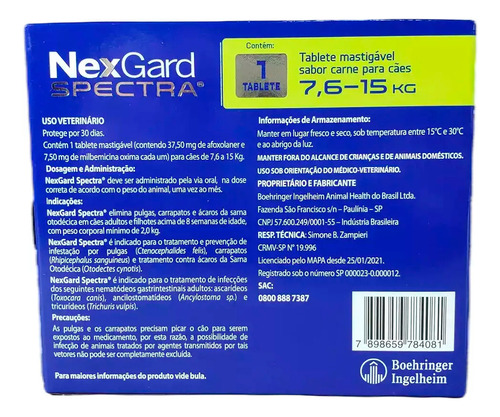 Nexgard Spectra Cachorro 7,6 Kg A 15 Kg