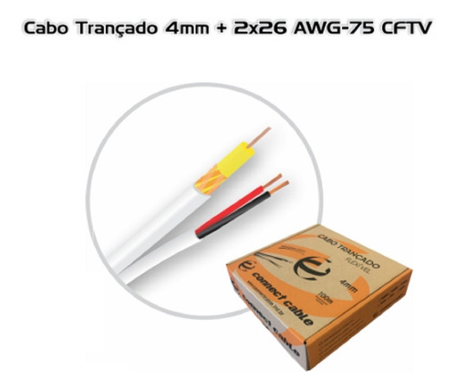 Cabo Coaxial Cftv Flexível 4mm Bipolar 2 Vias 80% Malha 100m