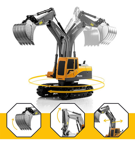 1:24 Excavadora Control Remoto Rc Juguete 6canal Alloy Color Naranja Claro