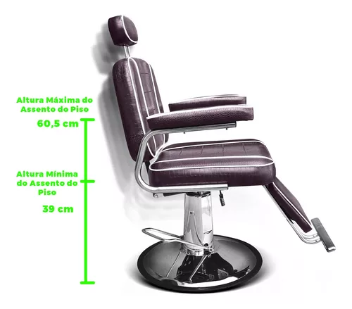 Cadeira Poltrona Hidráulica Para Barbeiro Roma Reclinável - Fabricante:  Darus Design - Cor: Marrom Croco