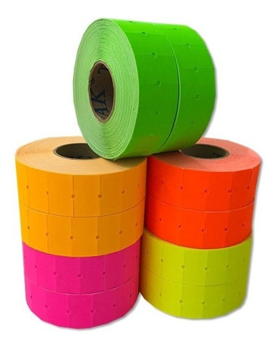 Imagen 3 de 6 de Kit Etiquetadora 10 Rollos 21x12 Colores + 3 Rodillos Tinta