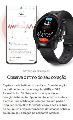 Ticwatch Pro 3 Ultra 8gb C/ Play Store Gps Nfc Pagamentos Preto Preto Preto