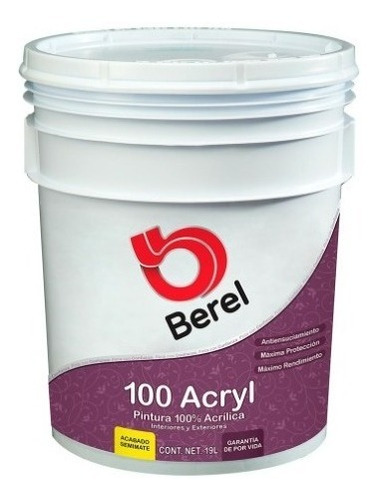 Cubeta 19l Pintura Berel 100 Acryl Blanca