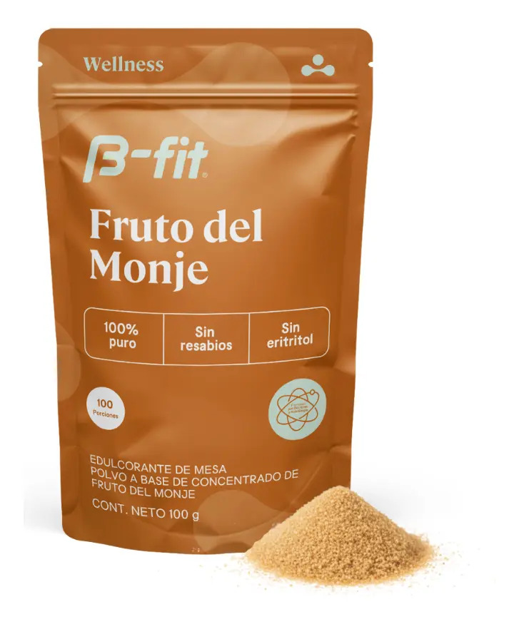 B-FIT B Monk Fruit Puro - Endulzante Natural - 100 g de Extracto en Polvo - Fruto del Monje - Ideal para Deportistas y Personas con Restricciones Alimentarias - Bottle Free