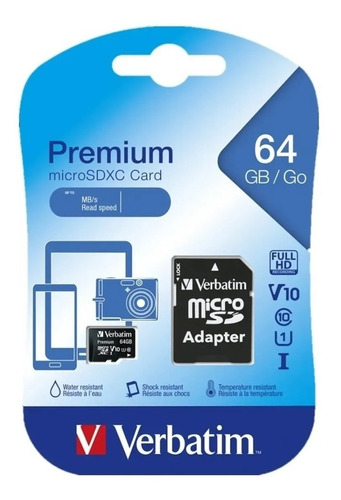 Memoria Micro Sd 64gb Verbatim V10 Con Adaptador