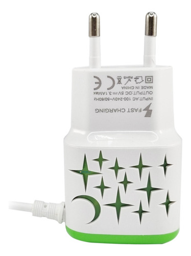 Cargador Carga Rapida Compatible Lightning + Dos Usb Calidad Color Verde
