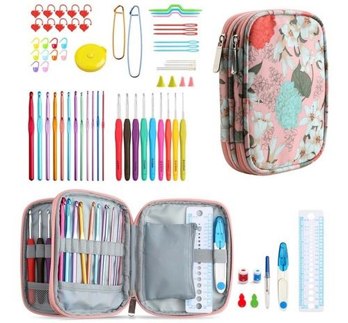 Imagen 1 de 4 de Set Con Estuche Crochet Silicona Accesorios Para Tejer