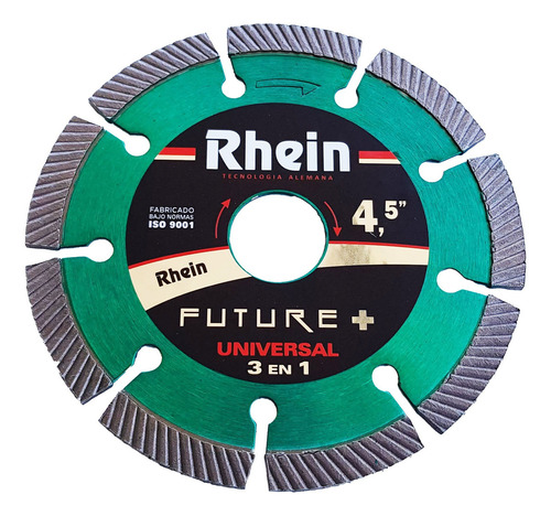 Disco Rhein 3 En 1 Cerámica Teja Hormigón Mármol 4 1/2 Color Verde Y Plateado