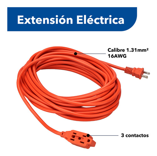 Extensión Eléctrica Uso Rudo 3 Metros Reforzada Color Naranja