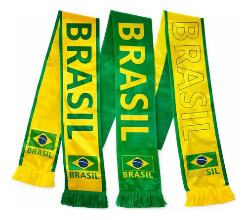 Cachecol Brasil Copa Faixa Verde Amarelo Poliester 135x14cm Brasil