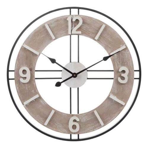 Reloj De Pared Grande De Madera Y Metal, Reloj De Pared Deco