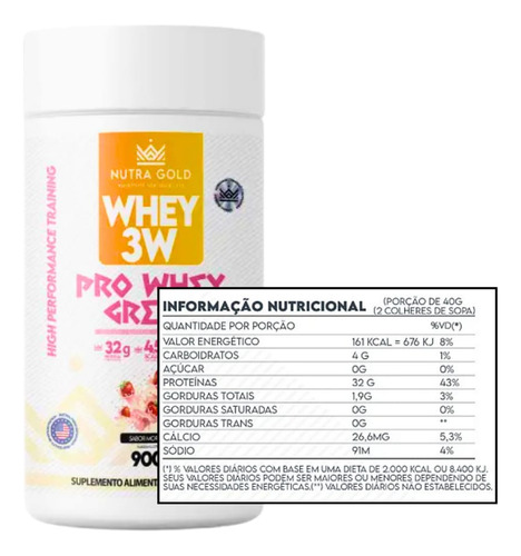 Whey Protein 3w Pro Whey Grego Nutra Gold 900g - Morango Morango