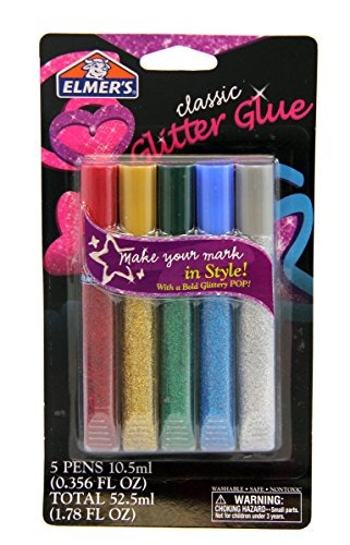 Elmer Lavable Glitter Glue Bolígrafos, Plumas Pack De 5, Clá