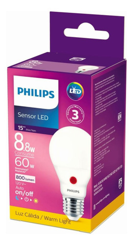 Philips Led Foco A19 Luz Cálida Sensor De Luz Natural