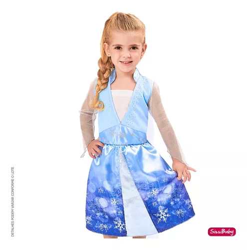 VESTIDO INFANTIL FROZEN AZUL PRINCESAS COM CAPA LUXO