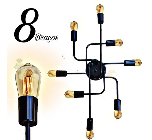 Imagem 6 de 10 de Pendente Plafon Tipo Aranha Para 8 Lampadas Padrão E27