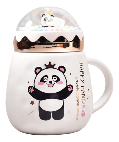 Mug Pocillo Ceramica De Panda Cuchara Y Tapa