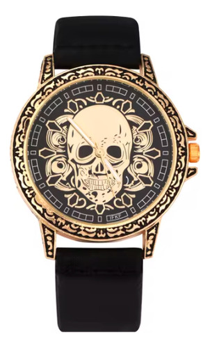 Reloj Pulsera Modelo Calavera Hombre Caballero Rock Skull Correa Dorado