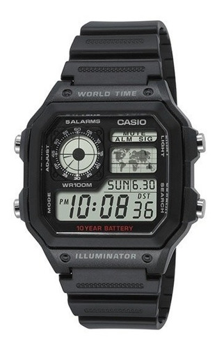 Reloj Casio Ae-1200whb-3bv Resistente Agua 100m Pila10 Años