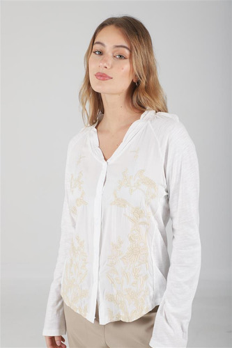 Camisa Pina Premium De Fibrana Con Bordes Bordados Gu70008