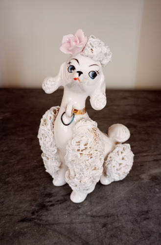 Antiguo Adorno De Porcelana Perro Poodle Made In Japan 