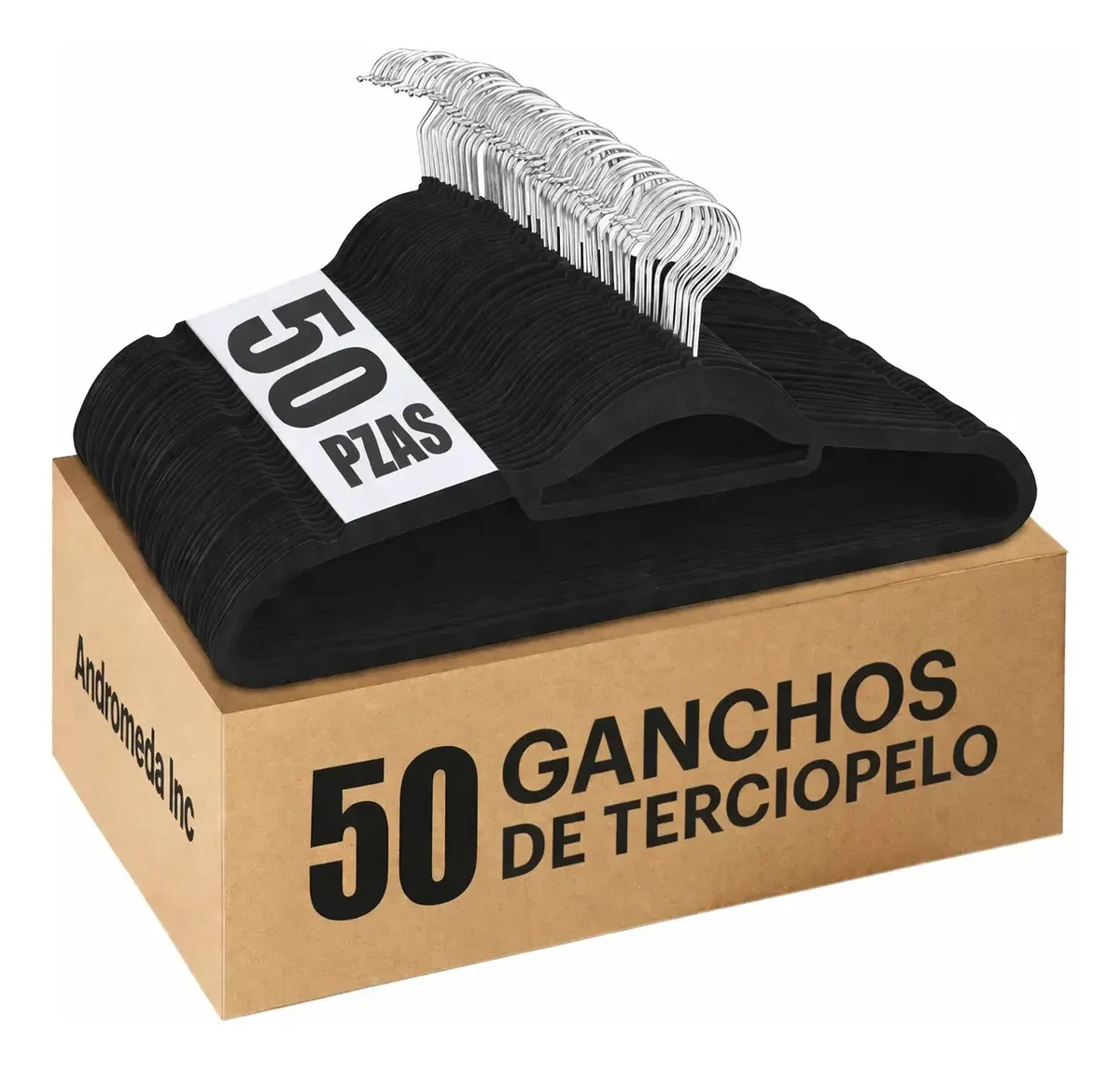 Ganchos Para Ropa De Terciopelo Resistentes 50 Piezas Negro