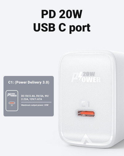 Tubo Cargador Pd 20w Carga Rápida Salida Usb Acefast Color Blanco