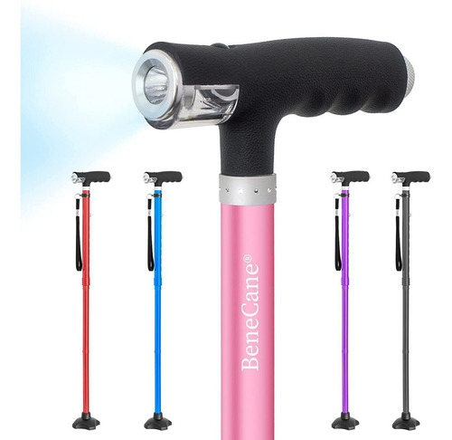 Baston Plegable Con Dos Luces Led, Altura Regulable - Rosa