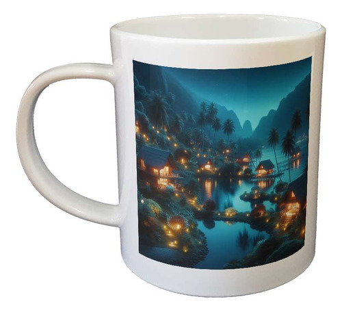 Taza Plastico Paraiso Nocturno Cabañas Y Arboles