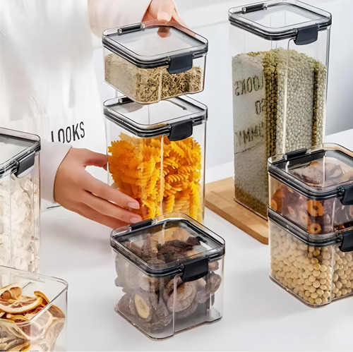 Recipiente Hermetico Para Almacenamiento Alimentos Cocina Color Transparente Con Tapa Negra