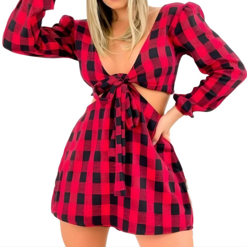 Vestido Feminino Xadrez Com Laço - São João, Festa Junina
