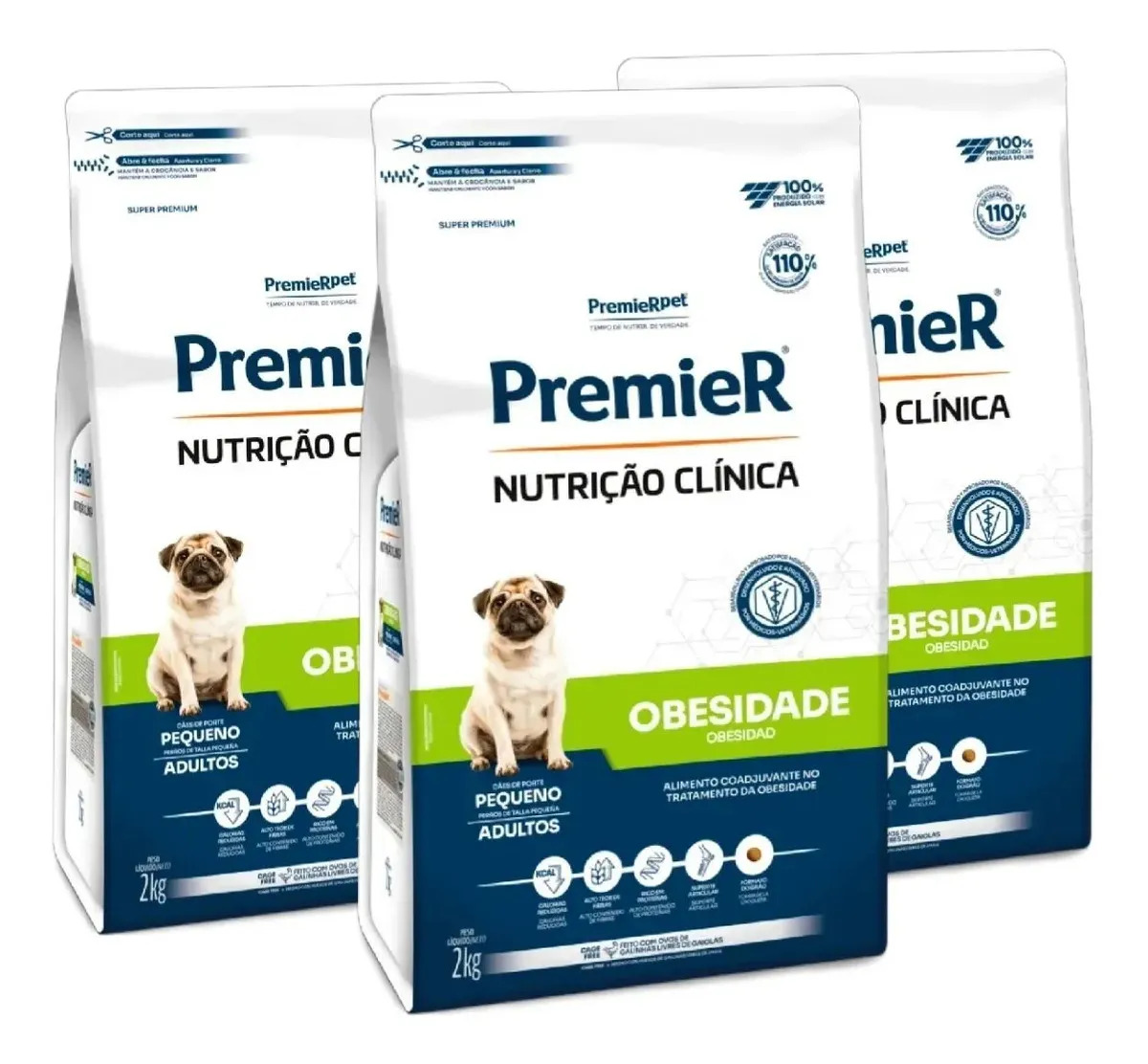 3 Ração Premier Obesidade Cães Pequenos 2kg